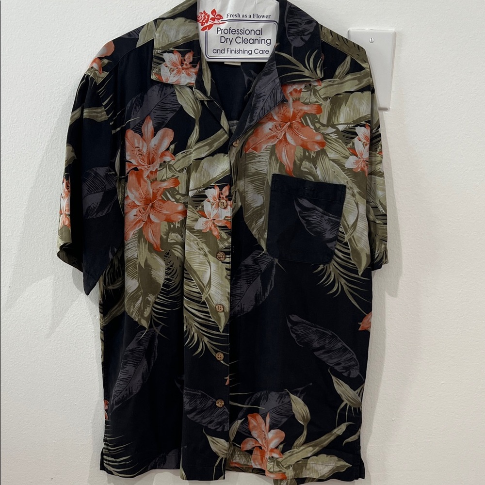 St. John's Bay Black Tropical Floral Button-Down Shirt